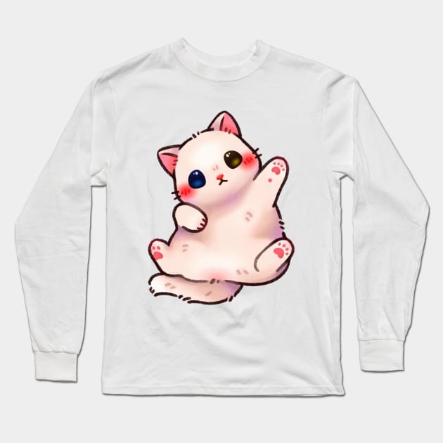 Waving Kitty Long Sleeve T-Shirt by Riacchie Illustrations